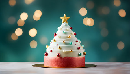 Christmas cake decorated with a Christmas tree. Modern minimalist style.の素材