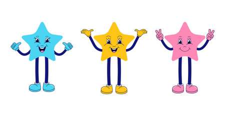 Cute stars in a simple cartoon style on a white background.のイラスト素材