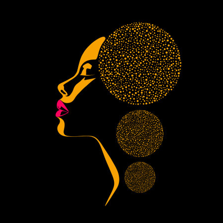 Female face with circles on black background.のイラスト素材