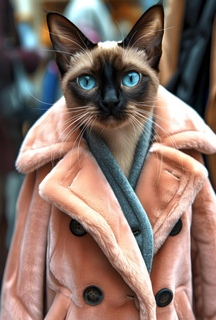 Cute cat in pink coat.の素材