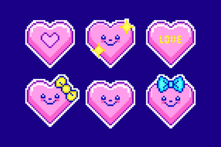 Set of stickers with hearts in pixel art styleのイラスト素材