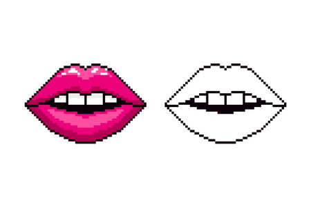 Lips in pixel art style.のイラスト素材