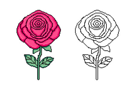 Rose flower in pixel art styleのイラスト素材