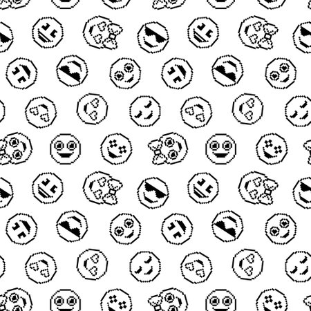 Seamless pattern with cute emoticons on white background.のイラスト素材