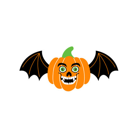Fun Halloween pumpkin with bat wings on white background.のイラスト素材