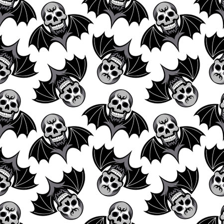 Seamless pattern with skull with bat wingsのイラスト素材