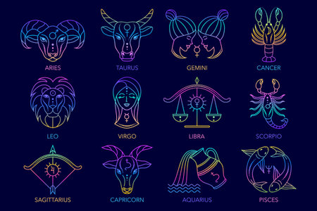 Collection of zodiac signswitg gradient colorsのイラスト素材
