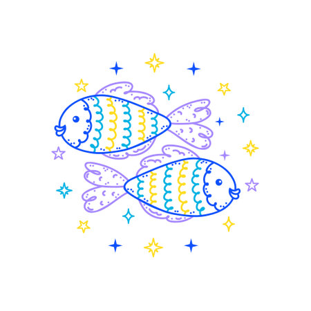 Pisces zodiac sign in doodle style with soft color.のイラスト素材