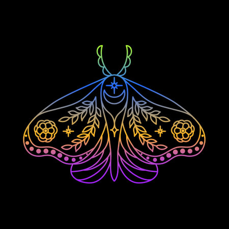 Mystic moth in linear style with gradient coloursのイラスト素材