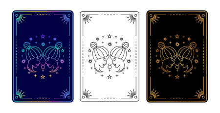 Set of three tarot cards with Genini zodiac signのイラスト素材