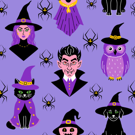 Seamless pattern with cute charactersのイラスト素材