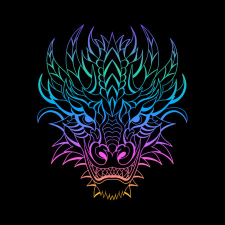 Dragon in doodle style with gradient colorsのイラスト素材