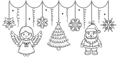 Christmas garland with doodle style toysのイラスト素材