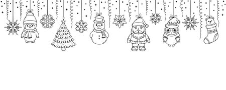 Christmas garland with doodle style toysのイラスト素材