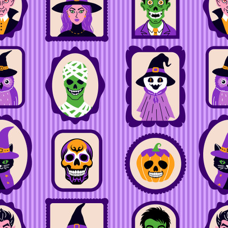 Seamless pattern with cute characters in simple style.のイラスト素材