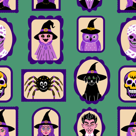 Seamless pattern with cute characters in simple style.のイラスト素材