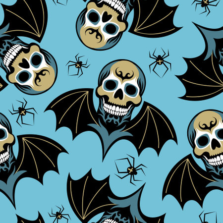 Seamless pattern with skull with bat wingsのイラスト素材