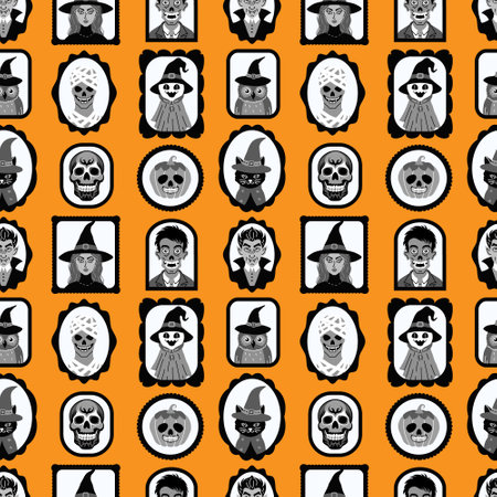 Seamless pattern with cute characters in simple style.のイラスト素材