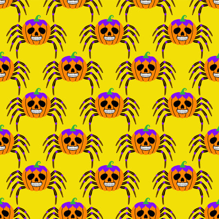 Seamless pattern with fun pumpkin with spider legsのイラスト素材