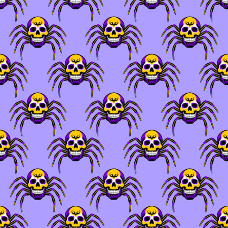Seamless pattern with fun skull with spider legsのイラスト素材