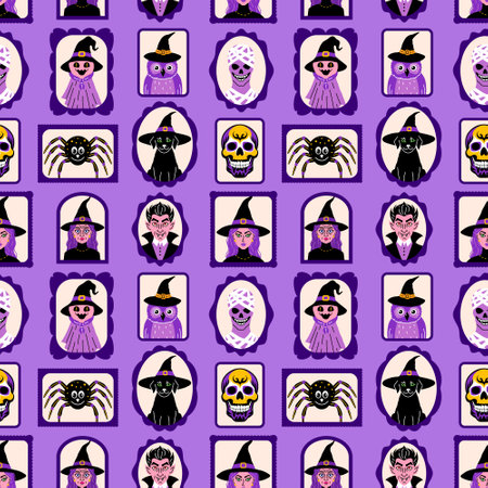 Seamless pattern with cute characters in simple style.のイラスト素材