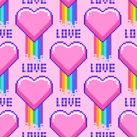 Seamless pattern with hearts in pixel art styleのイラスト素材