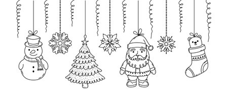 Christmas garland with doodle style toysのイラスト素材