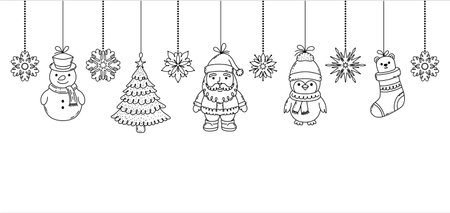 Christmas garland with doodle style toysのイラスト素材