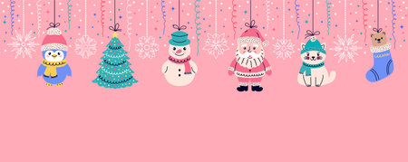 Christmas garland with doodle style toysのイラスト素材