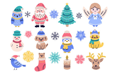 Collection of characters to celebrate Christmasのイラスト素材