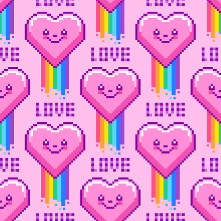 Seamless pattern with hearts in pixel art styleのイラスト素材
