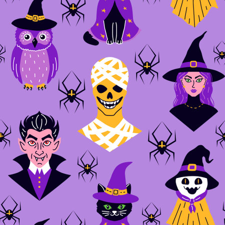 Seamless pattern with cute characters in simple style.のイラスト素材