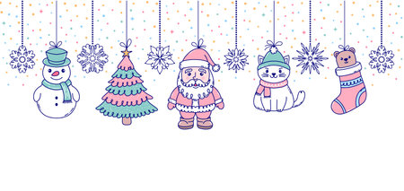 Christmas garland with doodle style toysのイラスト素材