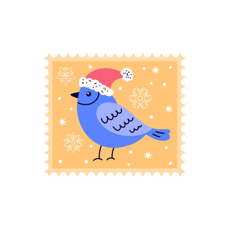 Cristmas bird in doodle style.のイラスト素材
