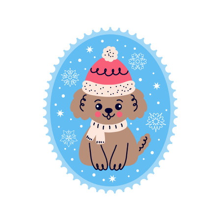 Winter dog in doodle style.のイラスト素材