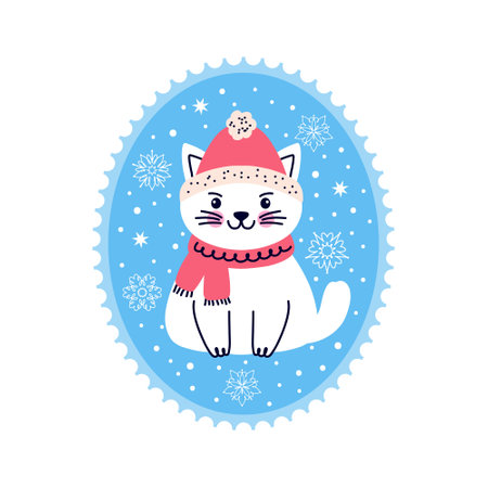 White cat in in doodle style.のイラスト素材