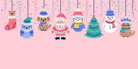Christmas garland with doodle style toysのイラスト素材