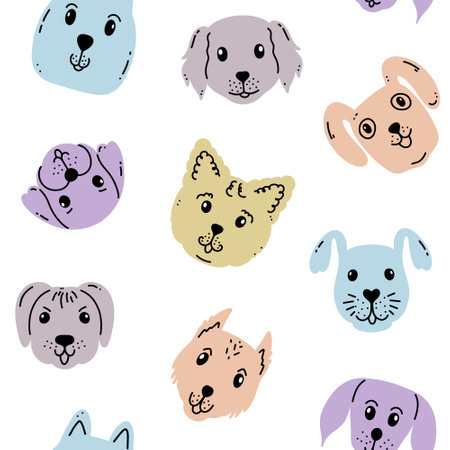 Seamless pattern with dog faces in doodle styleのイラスト素材