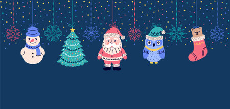 Christmas garland with doodle style toysのイラスト素材