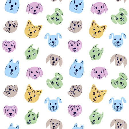 Seamless pattern with dog faces in doodle styleのイラスト素材