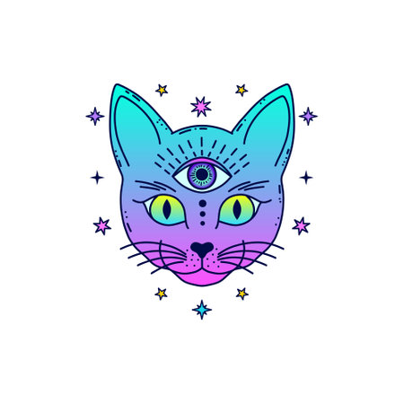 Cat with mystical eye in doodle styleのイラスト素材