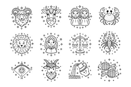 Zodiac signs in doodle styleのイラスト素材