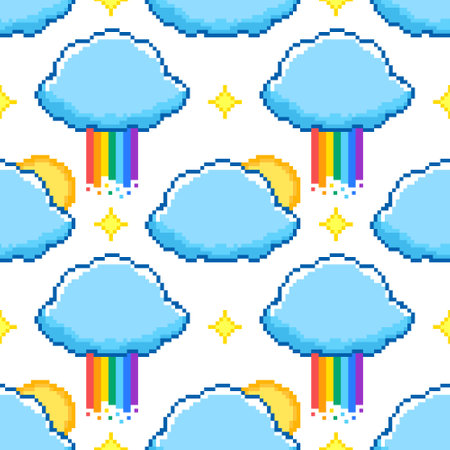 Pixel art seamless pattern with cloudsのイラスト素材