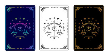 Set of three tarot cards with Libra zodiac signのイラスト素材
