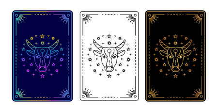 Set of three tarot cards with Taurus zodiac signのイラスト素材