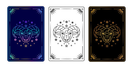 Set of three tarot cards with Aries zodiac signのイラスト素材