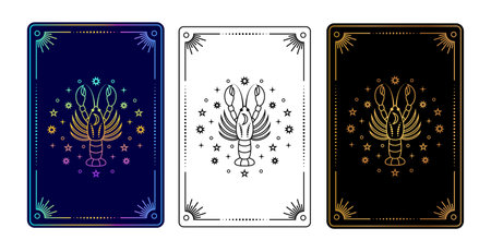 Set of three tarot cards with Cancer zodiac signのイラスト素材