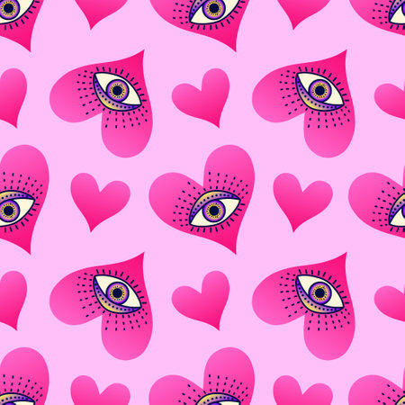Seamless pattern with mystical pink heartsのイラスト素材