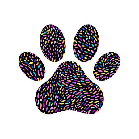 Paw print filled with multicolored sprinkle patternのイラスト素材