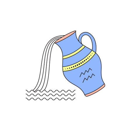 Aquarius zodiac sign in line art styleのイラスト素材